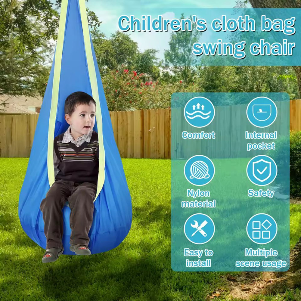 Kids Outdoor Lawn Chair - เก้าอี้แขวนไนลอนสำหรับเด็กพร้อมเบาะลมแบบพกพา ชุดชิงช้าสำหรับเด็กเพื่อการพัฒนาประสาทสัมผัส ใช้ได้ทั้งในร่มและกลางแจ้ง