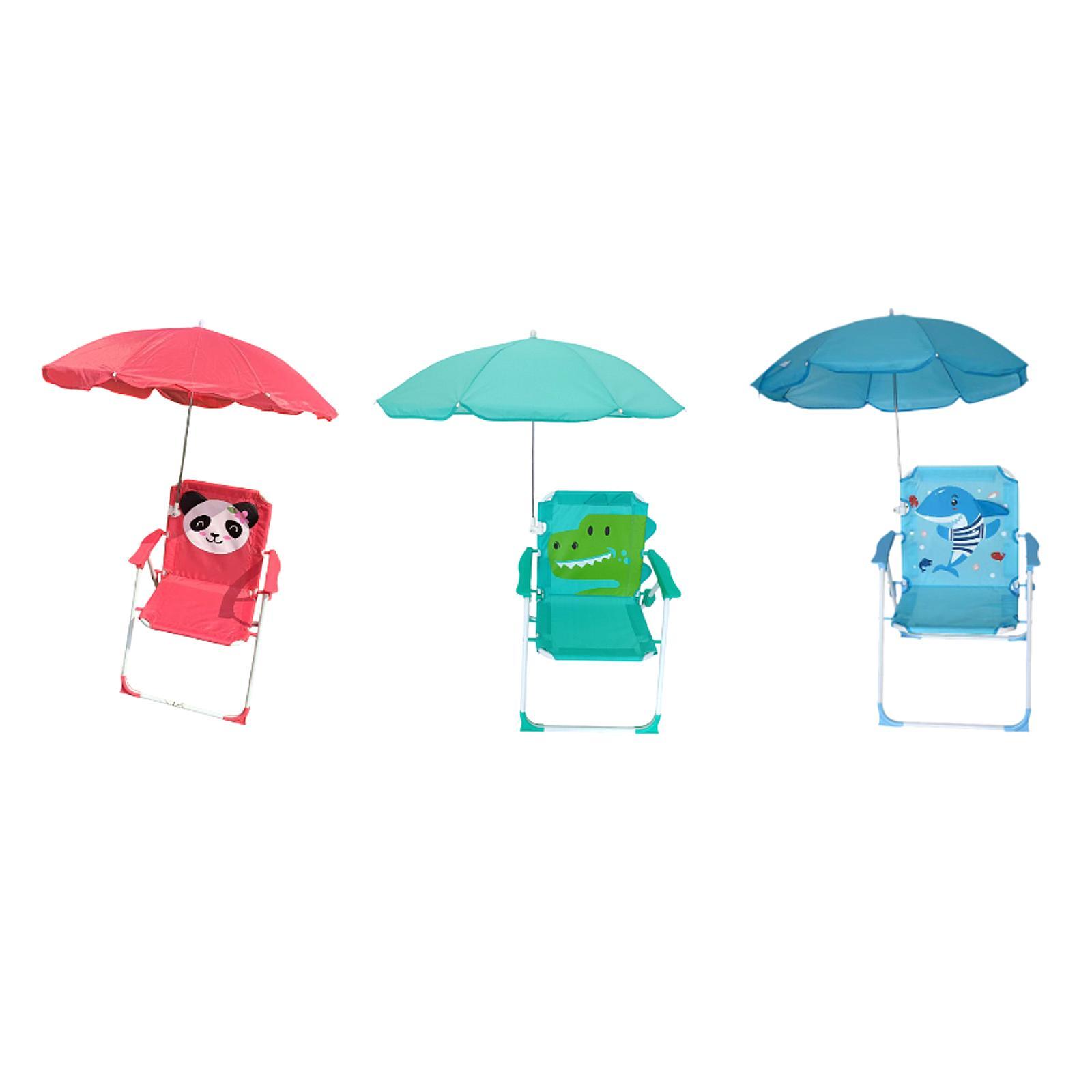 Kids Outdoor Lawn Chair - เก้าอี้ชายหาดสำหรับเด็กพร้อมร่ม พับได้ โครงเหล็กแข็งแรง เก้าอี้แคมป์ปิ้งสำหรับสนามหญ้า สนามหลังบ้าน กิจกรรมกลางแจ้ง