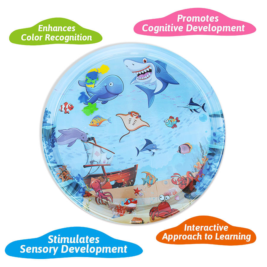 Slip Slide Water Mat - แผ่นรองเล่นน้ำแบบหนาพิเศษ แผ่นรองน้ำเป่าลมสำหรับแมวและสุนัข พร้อมธีมปลาทะเลมหาสมุทร ของเล่นเสริมพัฒนาการทางประสาทสัมผัส