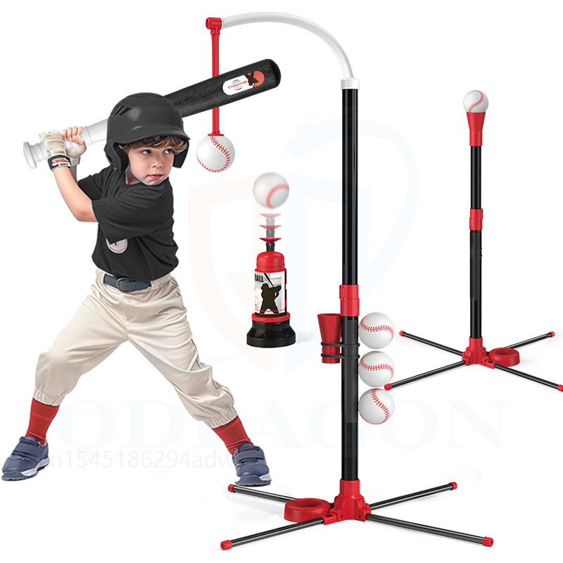 Kids Outdoor Fort Building Kit - ชุดลูกบอล3 in 1 T สำหรับเบสบอลสำหรับเด็กพร้อมที่แขวน/เสื้อยืดยืน/ตัวยิงอัตโนมัติ/ซอฟต์บอล6ตัวสำหรับเล่นกีฬากลางแจ้งในร่ม