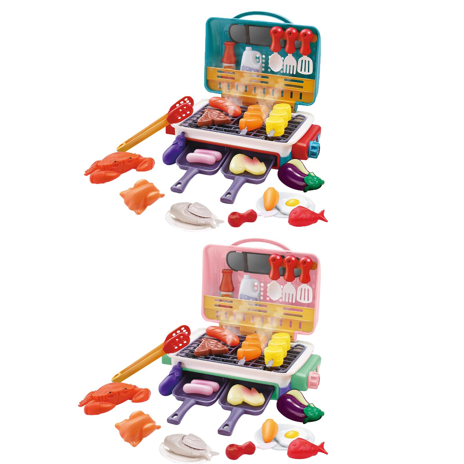 Kids Outdoor Grill Set - ชุดของเล่นเตาบาร์บีคิวสำหรับเด็ก พร้อมหัวฉีดพ่นไอน้ำ ชุดครัวของเล่นจำลองสถานการณ์สมจริง อุปกรณ์เสริมสำหรับงานปาร์ตี้และกิจกรรมกลางแจ้ง