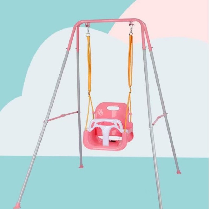Kids Outdoor Lawn Chair - ชุดชิงช้าสำหรับเด็กพร้อมขาตั้งโลหะ เก้าอี้ชิงช้าสำหรับเด็กกลางแจ้ง ป้องกันการตก ชิงช้าพนักพิงสูง ของเล่นสำหรับสนามหลังบ้าน สวนหย่อม