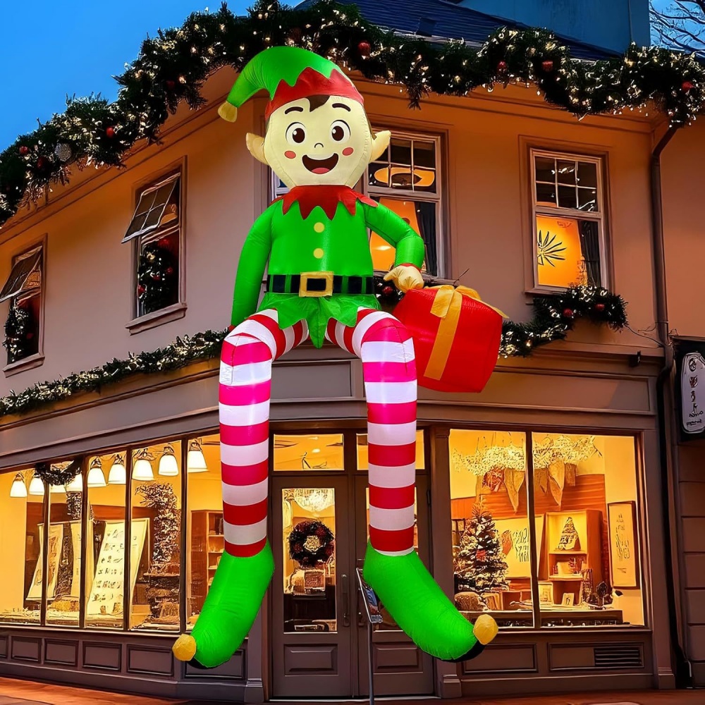 Kids Outdoor Lights - 8FT คริสต์มาสเป่าลมนั่งเอลฟ์ตกแต่งไฟ LED เด็กคริสต์มาสของเล่นพองกลางแจ้งคอร์ทยาร์ดตกแต่งสวนของขวัญ