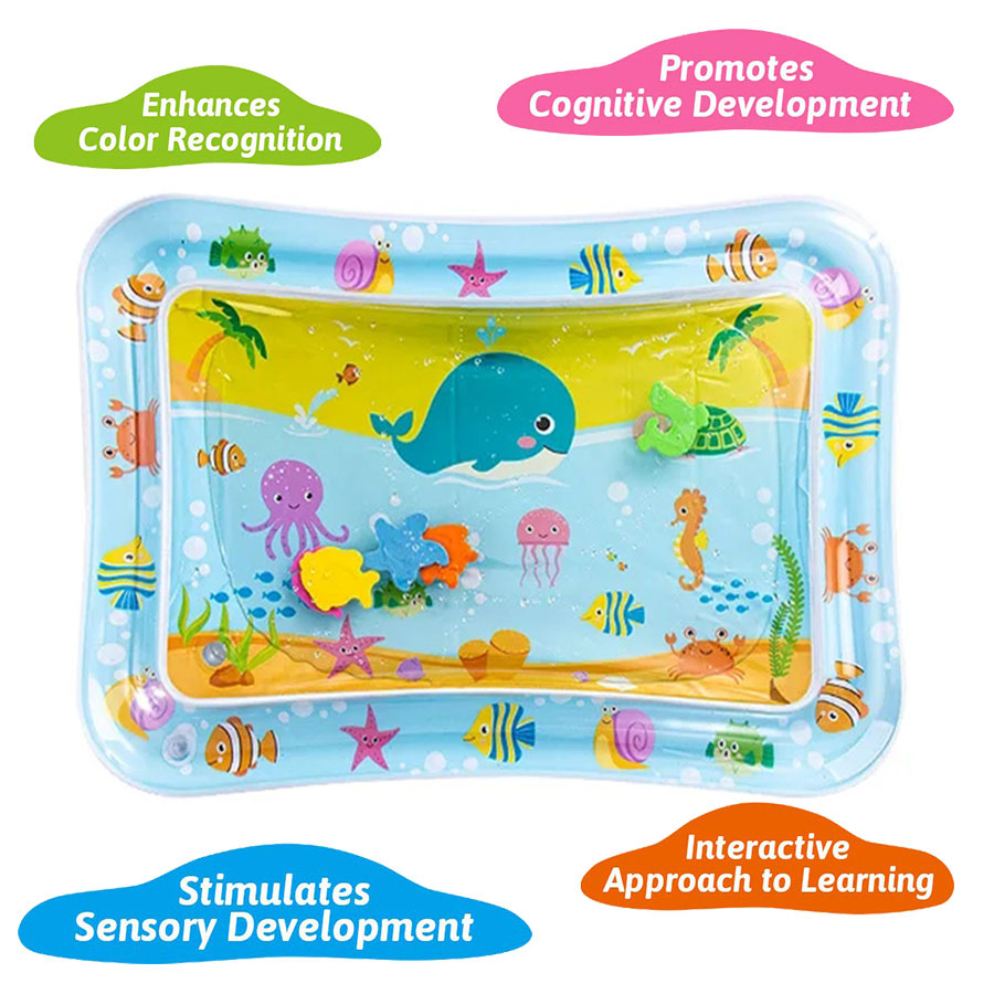 Slip Slide Water Mat - แผ่นรองน้ำสำหรับเด็กทารก เบาะเป่าลม PVC สำหรับเด็กเล็ก ฝึกการนอนคว่ำ แผ่นรองน้ำสำหรับเด็ก