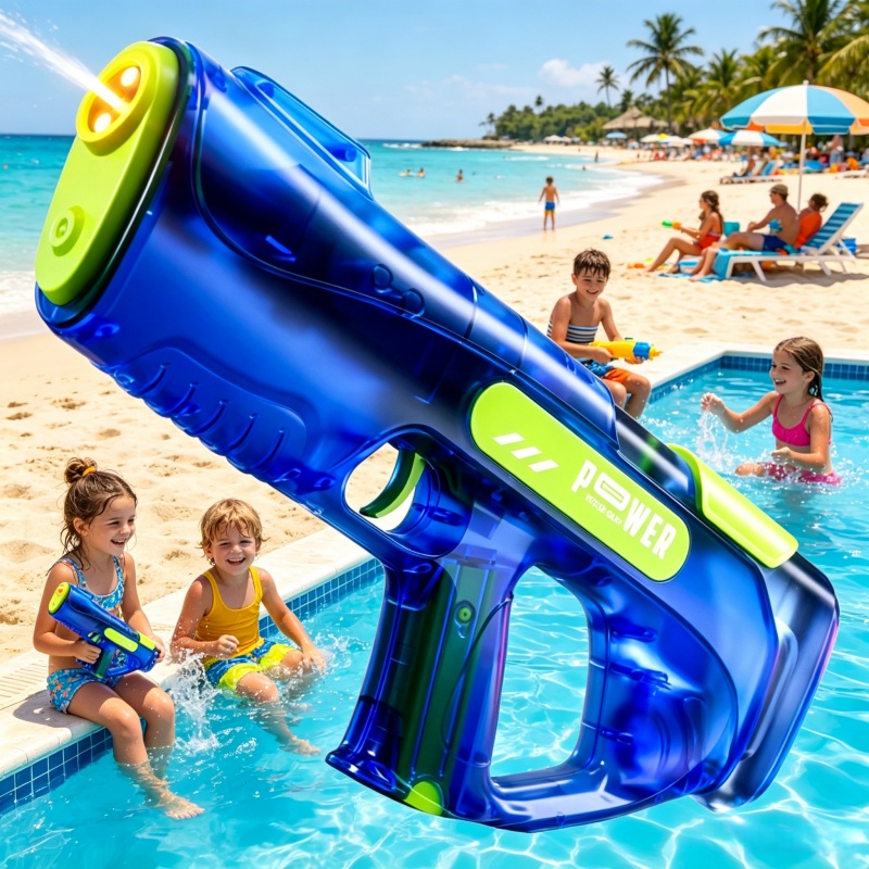 Kids Outdoor Lights - ปืนฉีดน้ำไฟฟ้าสำหรับเด็ก ยิงต่อเนื่อง มีไฟกระพริบ ปืนฉีดน้ำอัตโนมัติ ของเล่นสำหรับเด็กเล่นน้ำในสระและกลางแจ้งช่วงฤดูร้อน