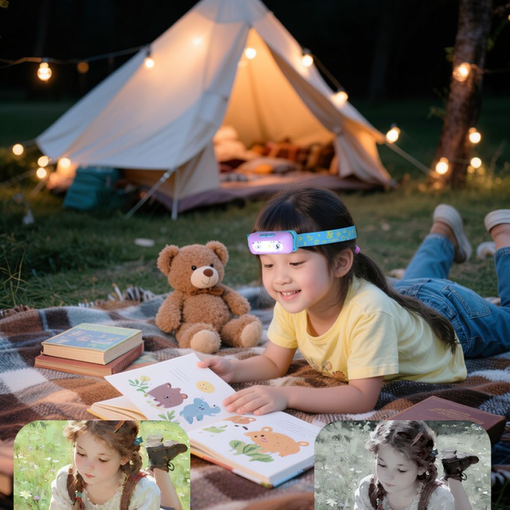Kids Outdoor Zone - ไฟฉายคาดหัว LED คุณภาพสูง สำหรับจักรยาน ไฟหน้าสำหรับเยาวชน สายรัดยืดหยุ่นปรับได้