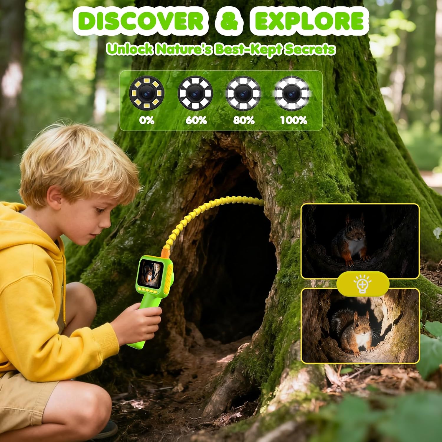 Kids Outdoor Lights - กล้องเอนโดสโคปสำหรับเด็ก, กล้องส่องตรวจแบบงูพร้อมไฟ, ของเล่นวิทยาศาสตร์ STEM เพื่อการศึกษาสำหรับการสำรวจธรรมชาติและการตั้งแคมป์กลางแจ้ง