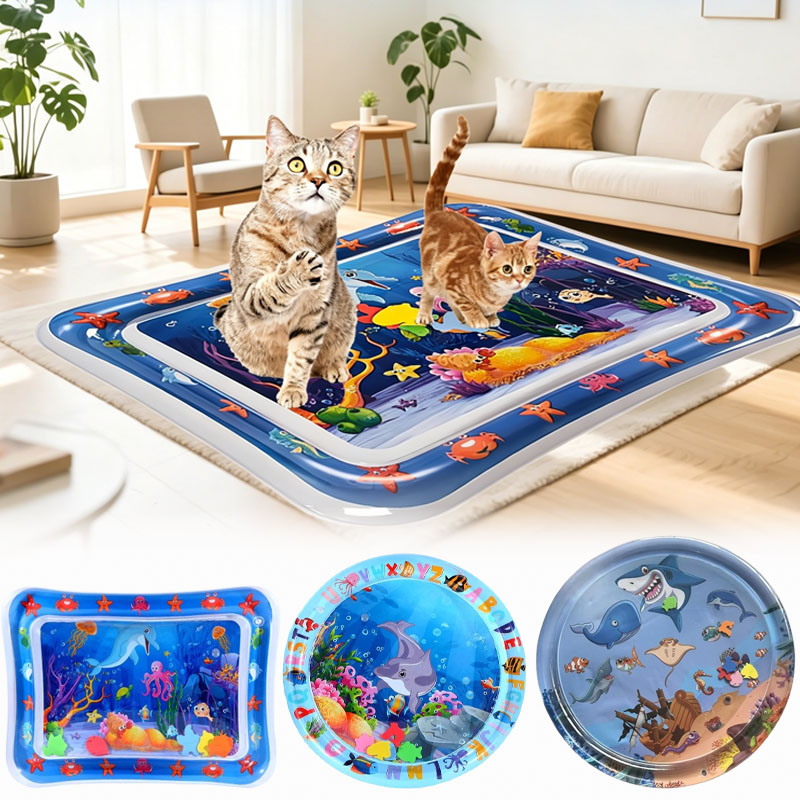Slip Slide Water Mat - แผ่นรองน้ำ PVC หนาพิเศษสำหรับแมวและสุนัข แผ่นรองเย็นเพื่อสัมผัสผ่อนคลาย ของเล่นสัตว์เลี้ยงสำหรับใช้ในร่มและกลางแจ้ง อุปกรณ์สำหรับสุนัข