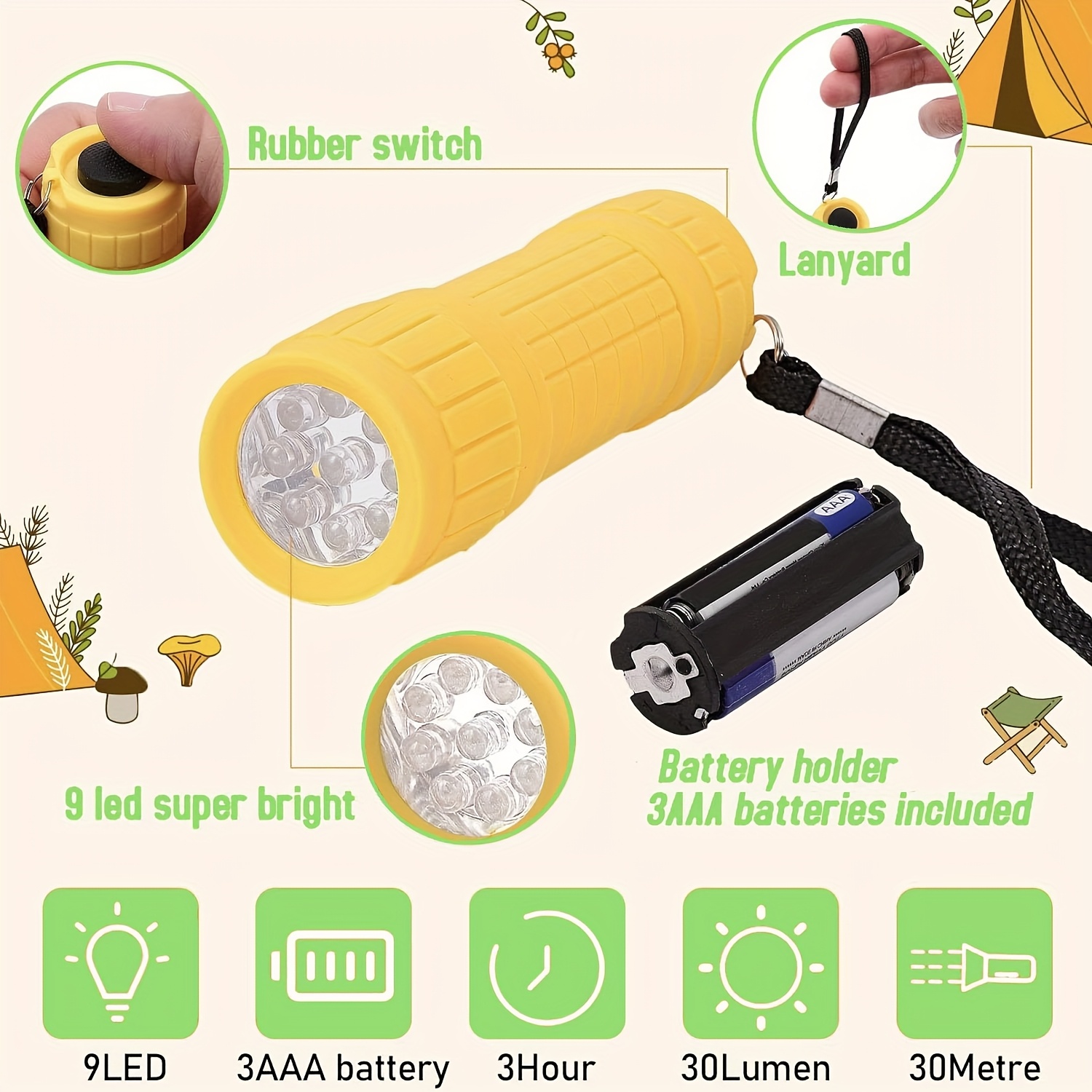 ไฟฉายพกพาขนาดเล็ก 9 XPE หลอดไฟ - Kids Outdoor Lights บทวิจารณ์และราคา