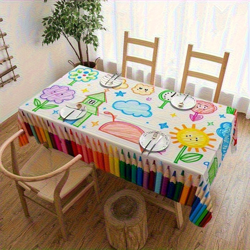 ผ้าปูโต๊ะลายการ์ตูนลายดินสอ 1  - Kids Outdoor Dining Table บทวิจารณ์และราคา