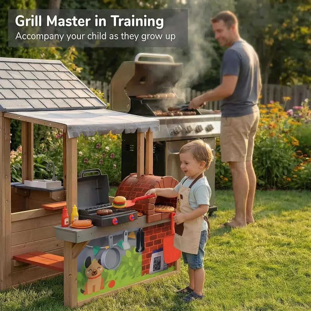 บ้านเด็กเล่นกลางแจ้งทำจากไม้,  - Kids Outdoor Grill Set บทวิจารณ์และราคา