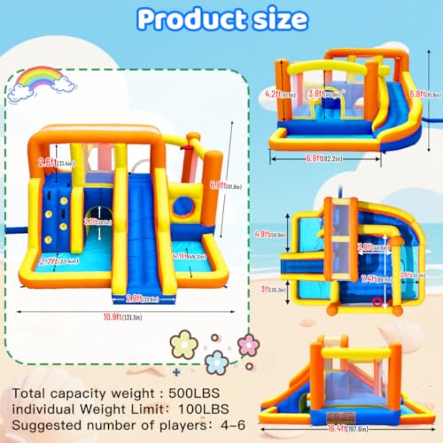 บ้านลมเป่าลมกลางแจ้งพร้อมสไลเด - Kids Outdoor Zone บทวิจารณ์และราคา