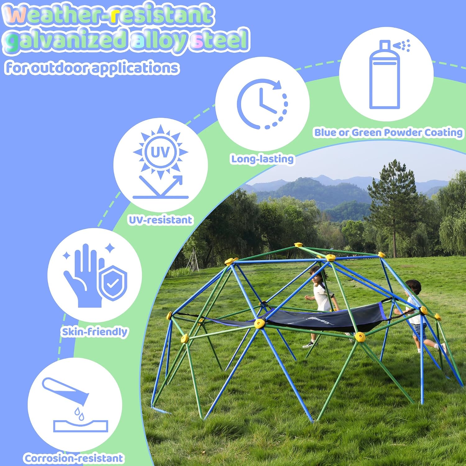 โดมปีนเขาขนาด 10 ฟุตพร้อมเปลญว - Kids Outdoor Jungle Gym Dome บทวิจารณ์และราคา